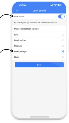 TTLock App_Lock sound adjustment