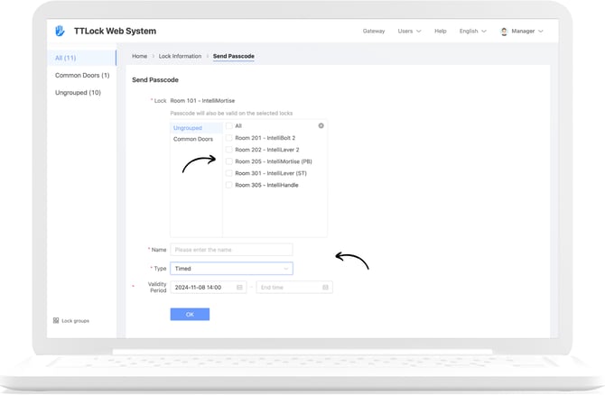 TTLock Web_Send passcodes